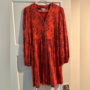 NWOT Boden Red and Blue Floral Long Sleeve Dress